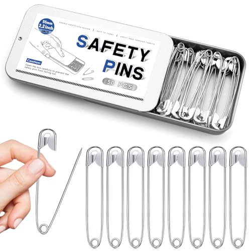 Jmuiiu 2.2 Inch/50 Pcs Safety Pins, Durable Clothes Pins - size: 2.2 inch-50 pcs