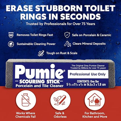 PUMIE Pumice Scouring Stick for Cleaning Toilet Rings Stain & Hard Water Rings, Extra Strong Heavy Duty Pumice Stone for Toilet Cleaning, Rust, Grills, Tough Bathroom, Ovens, Pools & Tubs - Pack of 1 - size: 1 Count (Pack of 1)