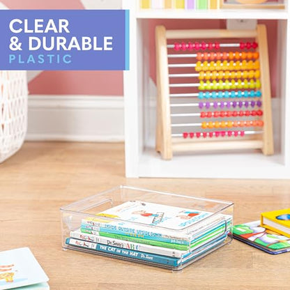 Plastic Food Storage 2 pack Clear Container Bin with Handles for Organizing Kitchen, Pantry, Refrigerator, Freezer, Pantry, Cabinet, Closet, Bathroom. Stackable 10”x8”x3” - size: 10x8x3