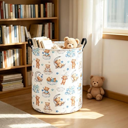Round Bear Pattern Laundry Hamper, Cotton Canvas Storage Bin - color: Round Cute Bear