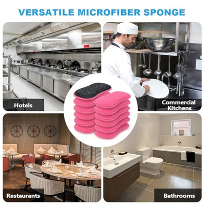 HOMEXCEL Dish Sponge 12 PK, Microfiber Kitchen Sponges for Cleaning, Pink - color: Pink