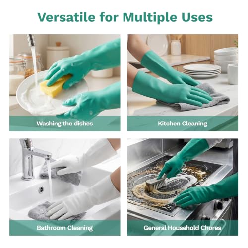 Nitrile Rubber Cleaning Gloves, 2 pairs of reusable kitchen gloves, ideal for dishwashing and household cleaning - size: Large