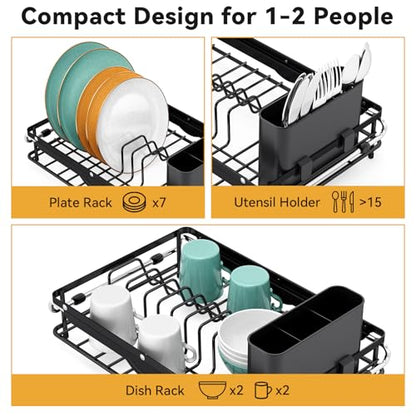 TOOLF Sink Small Dish Drying Rack with Utensil Holder for RV, Apartment - size: Compact Size