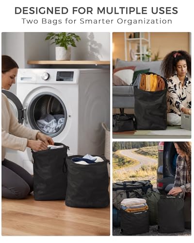 Travel Laundry Bag, Pump-Free Vacuum Compression Dirty Clothes Bag, Reusable Waterproof & Washable Laundry Bag, Wet and Dry Bag, Ideal for Suitcases, Road Trip Essentials (2 Pcs, M+M) Black - color: Black, size: 17.5" L × 13.5" W × 5" H (2PS)