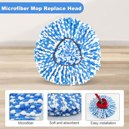 Spin Mop Handle Replacement for Ocedar, Mop Heads Replacements Compatible with RinseClean 2 Tank System, Include 2 Microfiber Spin Mop Replace Heads,4 Section Iron Mop Handle,1 Base and 1 Scrub Brush - size: 2 Tank-NEW