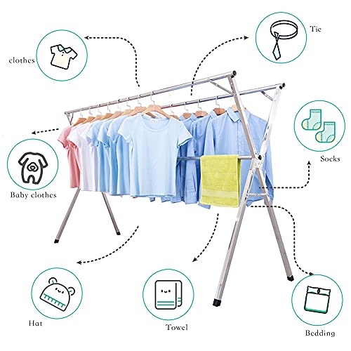 AIODE Clothes Drying Rack for Laundry Foldable, 79 inch Stainless Steel Pool Towel Rack Outdoor Free Standing Clothing Hanger Indoor - size: 79 inch