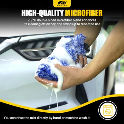 MIKKUPPA Microfiber Car Wash Mitt, Blue, 2 Pack, 11" x 8" - color: Blue