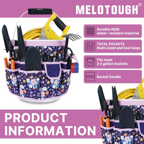 MELOTOUGH Bucket Caddy Organizer Bucket Tool Organizer for Garden Tools Fit 3.5 to 5 Gallon Bucket (Purple Flower) - color: Purple Flower