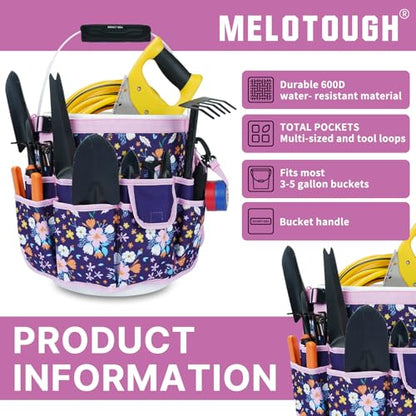 MELOTOUGH Bucket Caddy Organizer Bucket Tool Organizer for Garden Tools Fit 3.5 to 5 Gallon Bucket (Purple Flower) - color: Purple Flower