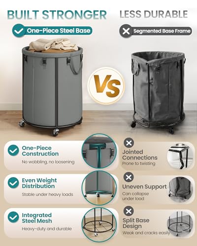 SONGMICS Laundry Basket with Wheels, Removable Liner Bag, 45 Gallon (170 L) - color: Slate Gray, size: 170L-Rolling Round