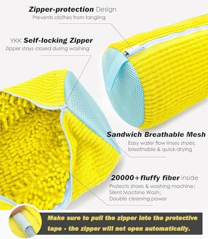 Shoe Washing Machine Bag,Laundry Shoe Bag for Washer and Dryer,Reusable Shoe Cleaning Bag for Sneakers,Tennis Shoes,With Self-locking Zipper, Microfiber Inside,Include Shoe Bag (Lite Yellow - 1 Pack) - color: Lite Yellow - 1 Pack