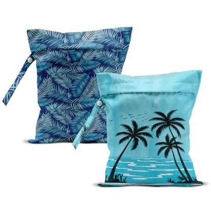 2Pcs Tropical Plants Wet Bag Wet Dry Bag Reusable with Zipper, 12x10 Inch - color: Multicolor 1467