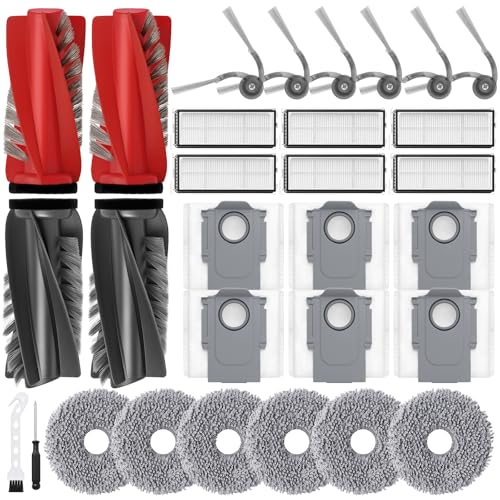 30Pcs Replacement Parts for Roborock Qrevo S5V, Curv, Edge, Edge S5A, Curv S5X Robot Vacuum Kit, 2 Main Brush 6 Hepa Filter 6 Mop Pads 6 Side Brush 6 Dust Bags 1 Screwdriver 1 Clean Tool - size: 30 Pcs for Roborock Qrevo S5V