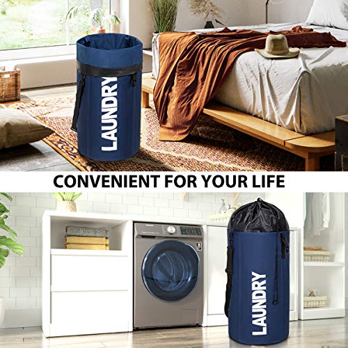 Chrislley 106L Collapsible Laundry Basket, Laundry Backpack, Laundry Bag - color: dark blue