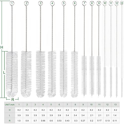 CiaraQ Bottle Cleaning Brushes, 8 Inch Nylon Tube Brush Set - color: White, size: 8.0 Inch (13pcs)