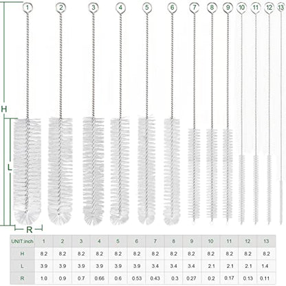 CiaraQ Bottle Cleaning Brushes, 8 Inch Nylon Tube Brush Set - color: White, size: 8.0 Inch (13pcs)