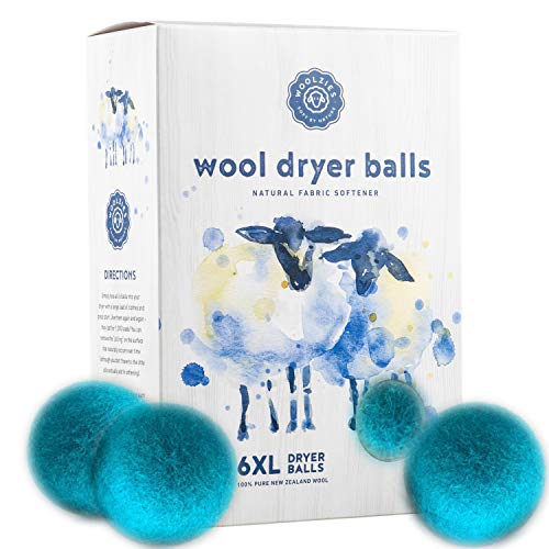 Woolzies Wool Dryer Balls Organic Big Wool Spheres Best Fabric Softener | 6-Pack XL Dryer Balls for Laundry is Made with New Zealand Wool | Use Laundry Balls for Dryer with Essential Oils (Blue) - color: Blue