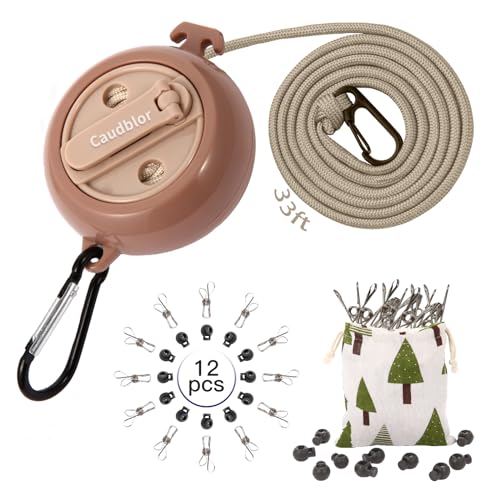 Portable Travel Clothesline, 33ft Camping Clothes line with Clothespins - style: Apricot