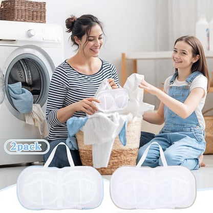 2 Pcs Bra Washing Bags for Laundry, Bra Bags for Washing Machine Lingerie Wash Dryer Bag Non-Deform 3D Protective Bracket Case with Handle Zipper for Women Laundry Storage Washing Delicates
