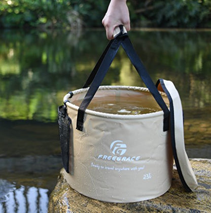 Freegrace Collapsible Water Bucket with Lid 23L Portable Camping Wash Basin - color: Khaki, size: 23L