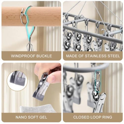 sock hanger for drying bra rack underwear panty baby legging hanging dryer - color: Dark Gray (20 Clips)