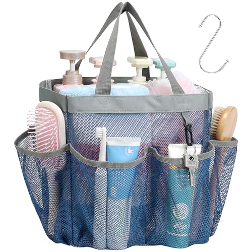 Mesh Shower Caddy Portable - 8 Pockets, S-Hook, Shower Bag for Dorm Camping - color: 1 Pack L Blue, size: L (Classic Dorm Caddy)