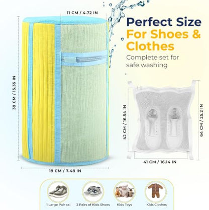 8-Piece Shoe Washing Machine Bag & Dryer Bag for Shoes 4x Each - 360° Thick Protection, Highly Durable Mesh Sneaker Washer w/Zipper Lock – Deep Cleaning Sneaker Laundry Bag for Spotless Shoes - color: Yellow 8pcs