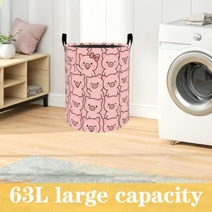 Cute Pig Oxford Cloth Laundry Basket with Handles 19.7"X15.7" - color: Pig