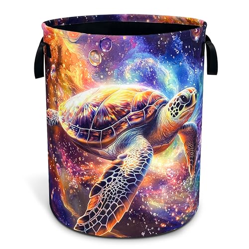 Sea Turtle Galaxy Laundry Basket Foldable Waterproof Hamper 18.9x16.5 Inch - color: Sea Turtle