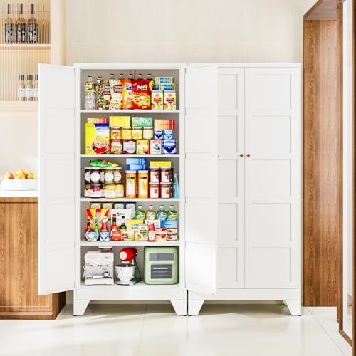 Letaya 71" H Metal Storage Cabinet with 2 Doors and 4 Shelves,Tall Kitchen Pantry Cabinets,Utility Pantry Organizers for Cupboard/Dining/Bathroom/Home Office/Garage (White, 71" H x 16" D x 32" W) - color: White, size: 16"D x 32"W x71"H-C