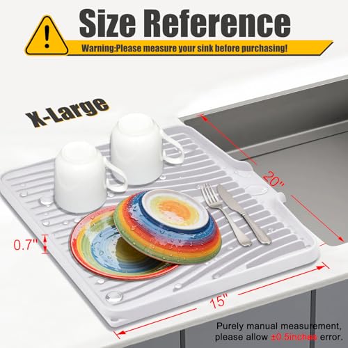 TIKNIK Silicone Dish Drying Mat for Kitchen Counter, White-1pcs, 20" x 15" - color: White-1pc, size: 20" x 15"