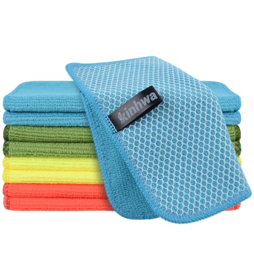 KinHwa Dish Cloths for Washing Dishes with Scrub Side, Microfiber Dish Rags - color: Mixed Colors 1, size: 7inchx7inch