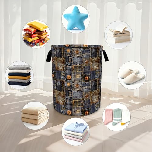 Denim Pattern Laundry Basket Waterproof Laundry Hamper Foldable Laundry Bag with Handles for Bedroom, Bathroom, Office, Clothes Storage - color: Denim Pattern