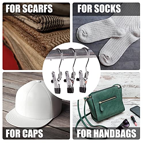 12PCS Laundry Hanging Hooks with Clips Boot Hanger Heavy Duty Clothes Pins, Portable Metal Drying Clip for Bras, Socks, Towels, Underwear