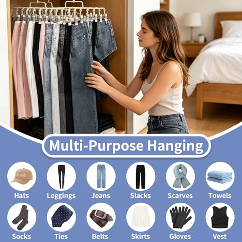 2 Pack Pants Hangers with 40 Clips, Space Saving Closet Organizer - color: Warm Beige