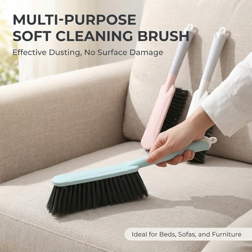 Bristle Brush - 15-inch Soft Bristle Cleaning Brush Handheld Broom for Dusting Beds, Sofas, Cars, Clothes and Furniture (Pink) - color: Pink