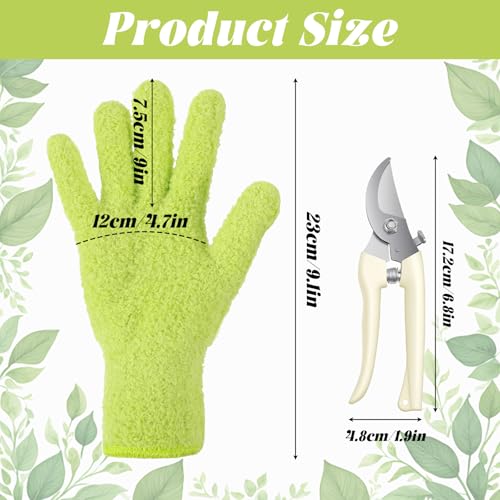 Grevosea Plant Dusting Gloves with Garden Shear, Microfiber Gloves Household Cleaning Glove Washable Reusable Mittens Glove for Plants House Cars Blinds Dusting Furniture and Small Objects