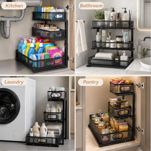 3-Tier Under Sink Organizer 2-Pack Organization for Bathroom Kitchen,Black - color: Black