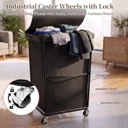 Laundry Hamper with Wheels and Lid, 150L Large Rolling Laundry Basket Black - color: Black, size: 150L