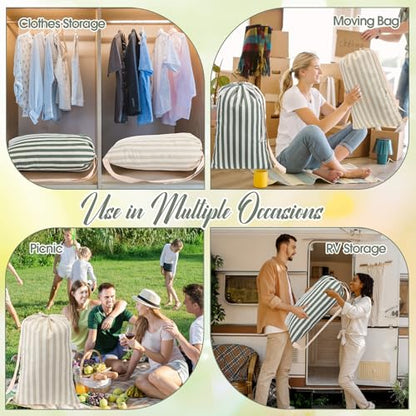 Satinior 2 Pcs Stripe Laundry Bag Backpack for Dorm Travel 29" x 18" Canvas - style: Stripe