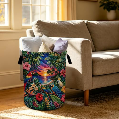 Hawaii Parrot Laundry Basket Foldable Oxford Laundry Hamper With Handle For Room Bathroom Bedroom - color: Hwaiian