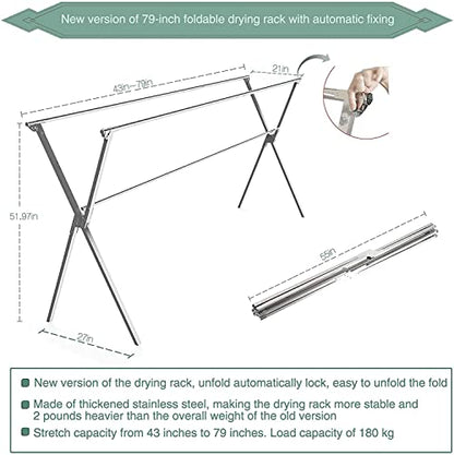 Drying Racks Clothing for Outdoor with 20 Windproof Hooks - size: 81.55 inches