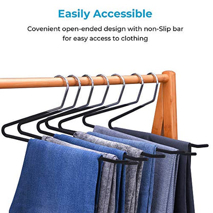 JS HANGER Non Slip Pants Hangers 20 Pack Open Ended Easy Slid Slacks Hangers, Durable Anti-Rust Space Saving Metal Jeans Hanger, Chrome and Black Friction - style: 20pack