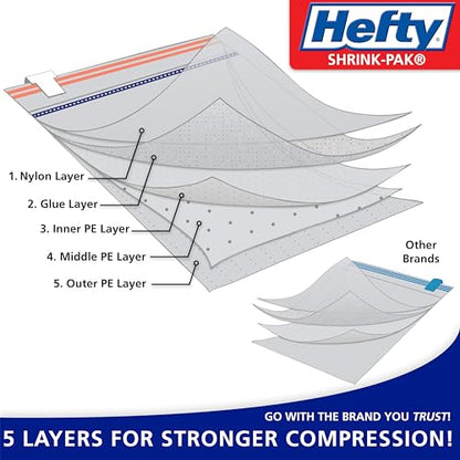 Hefty Shrink-Pak Large Travel Bags - Airtight Storage Bags for Maximum Space Saving, Travel Essentials, Ideal for Packing, Durable, Reliable Compression with Sealed Protection (Pack of 2) - size: 6 Large Travel Bags (Pack of 2)