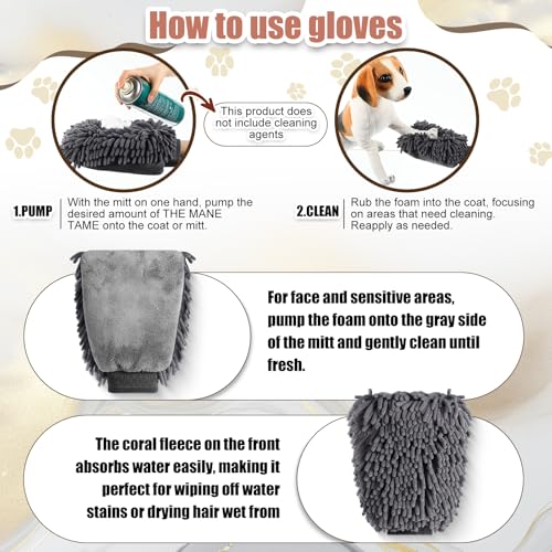 Teenyyou 2 Pcs Dog Towel Chenille Microfiber Pet Grooming Gloves,Grey - color: Grey