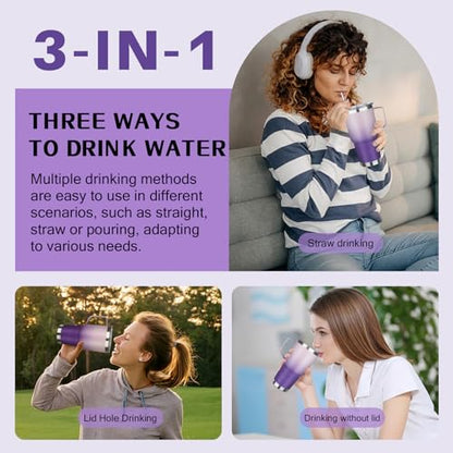 30 oz Tumbler with Handle, Stainless Steel Insulated Tumbler with Lid and Straw, Double Wall Vacuum Coffee Mug Tumbler, Insulated Coffee Thermal Cup for Cold and Hot (Light Dark Purple) - color: Light Dark Purple, size: 30 Ounces