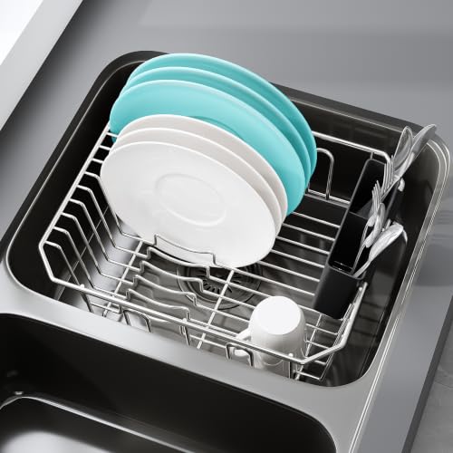 JASIWAY in Sink Dish Drying Rack, Stainless Steel Small Dish Drainer - color: Silver, size: For 12"W x 14"D Double Sink Bottom