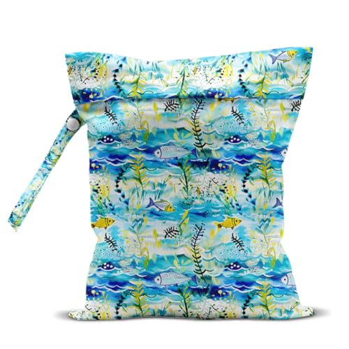 Wet Bag for Swimsuit, Beach Travel Essentials Wet Dry Bag, for Sunscreen Toiletry Dirty Clothes Yoga Gym Diaper, Friends Summer Beach Vacation Gifts. Fish and seaweed - color: Fish And seaweed