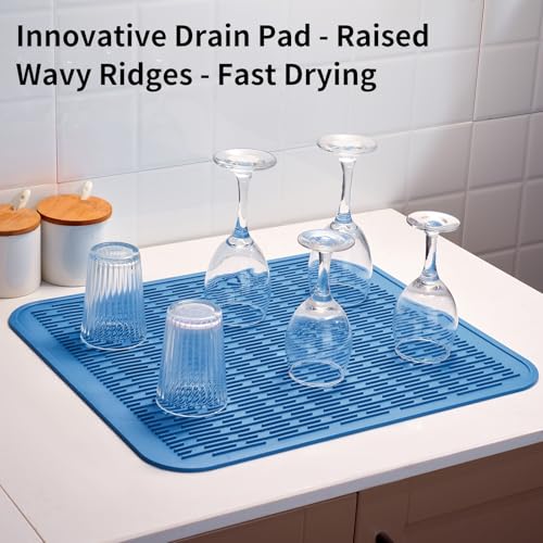 ZLR Oversized Silicone Dish Drying Mat for Kitchen, 16"x18", Lichen Blue - color: Lichen Blue, size: 18" x 16"