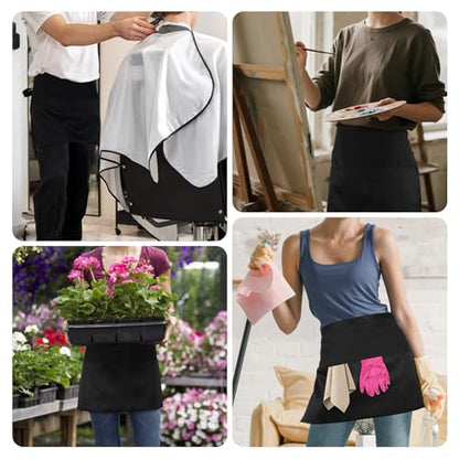 Serrenf 3 Pcs Server Apron with 3 Pockets, aprons for women with pockets, waterproof apron with waitress apron, aprons for men black apron